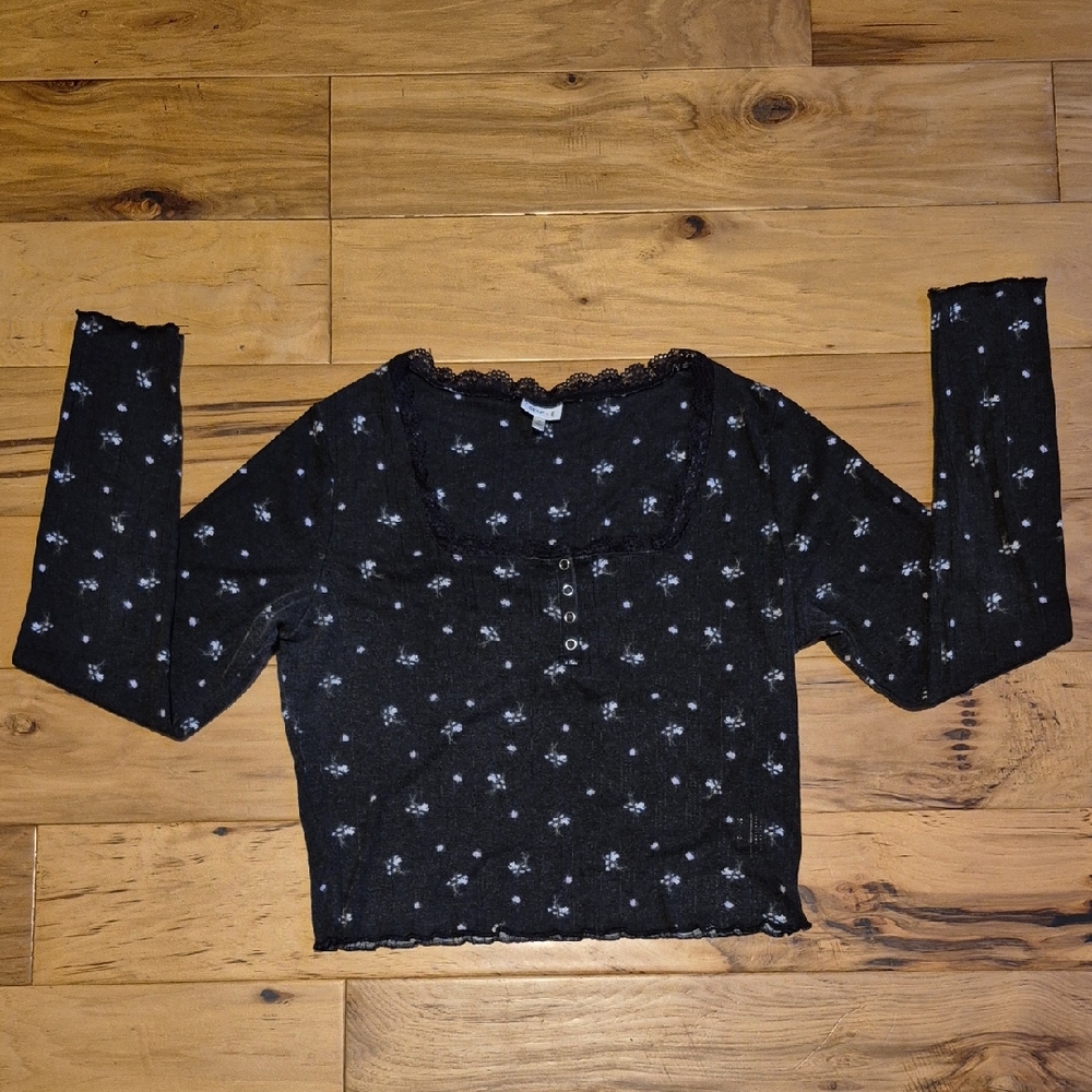 Black Floral Long Sleeve Top